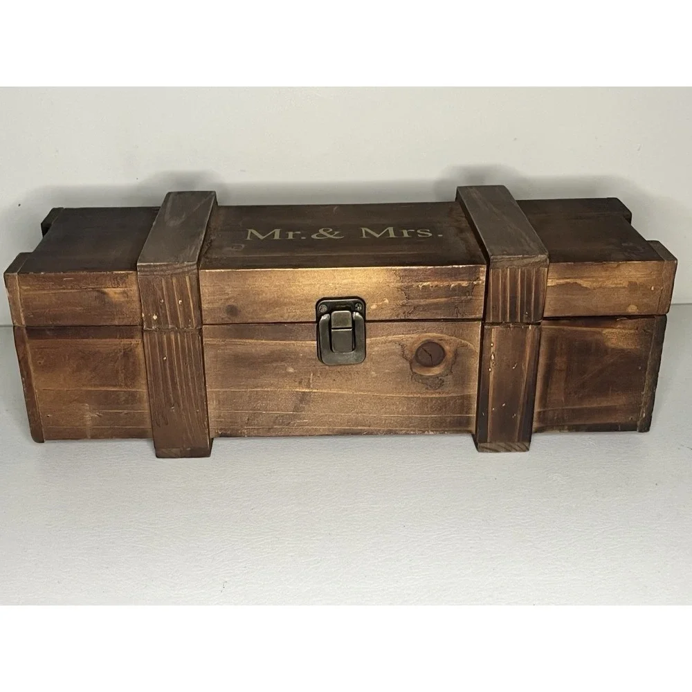 Mr And Mrs Wine Gift Box Wooden Rustic‎ Wedding Favors 13 Inch X 3.5 Inch